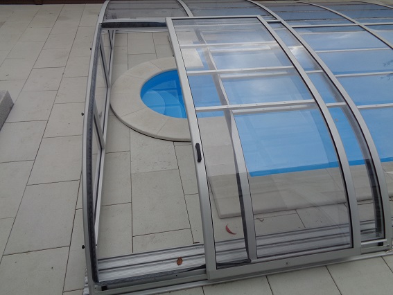 Poolüberdachung Klarglas Schwarz Silber Pool Überdachung